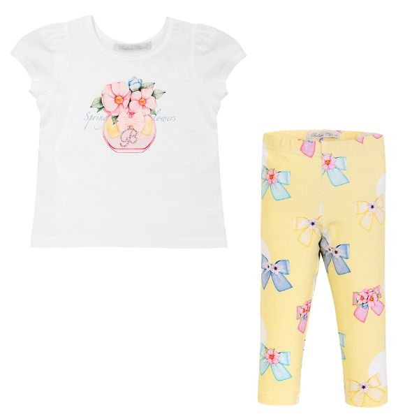 Picture of Balloon Chic Girls Yellow & White Bow Legging Set