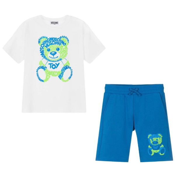 Picture of Moschino Boys Blue & White 'Teddy' Short Set