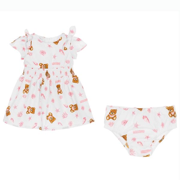 Picture of Moschino Baby Girls White Teddy Dress With Knickers