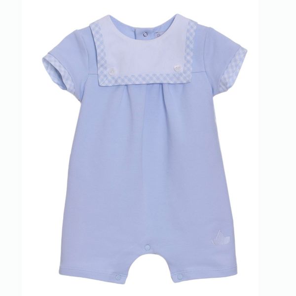 Picture of Patachou Baby Boys Blue Romper With Check Neck
