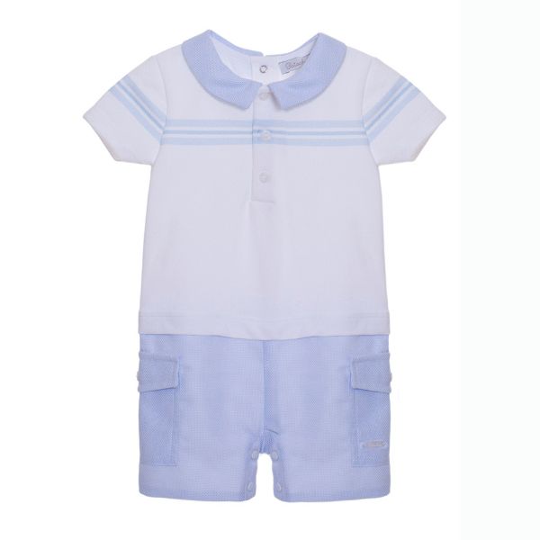 Picture of Patachou Baby Boys Blue & White Collar Romper