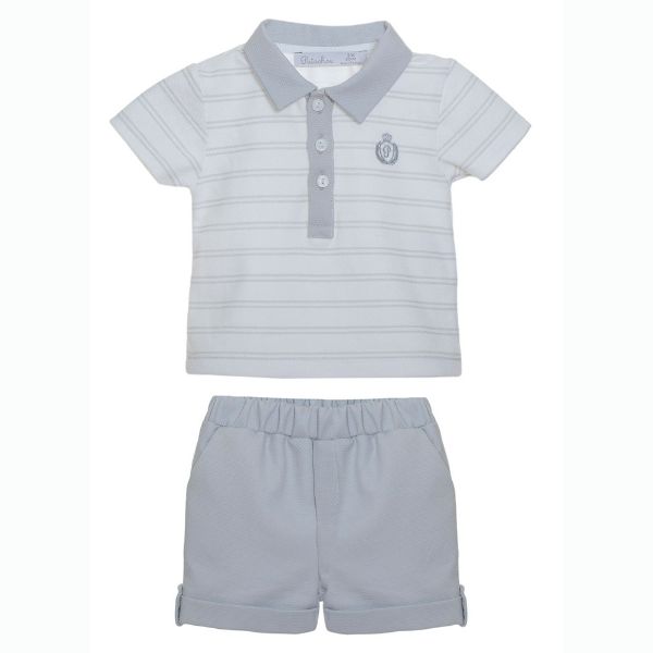 Picture of Patachou Baby Boys Grey & White Stripe Polo Set