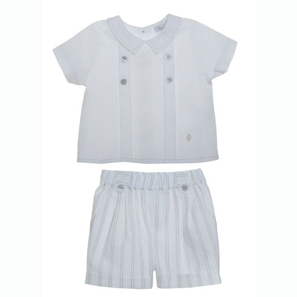 Picture of Patachou Baby Boys White Polo & Stripe Short Set