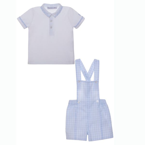 Picture of Patachou Boys Pale Blue & White Check Dungaree Set