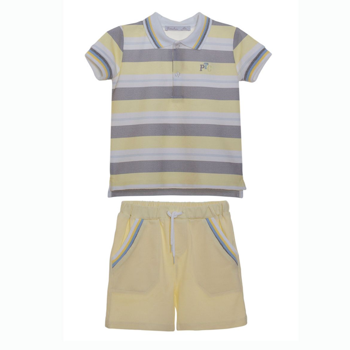 Picture of Patachou Boys Yellow & Grey Stripe Polo Set