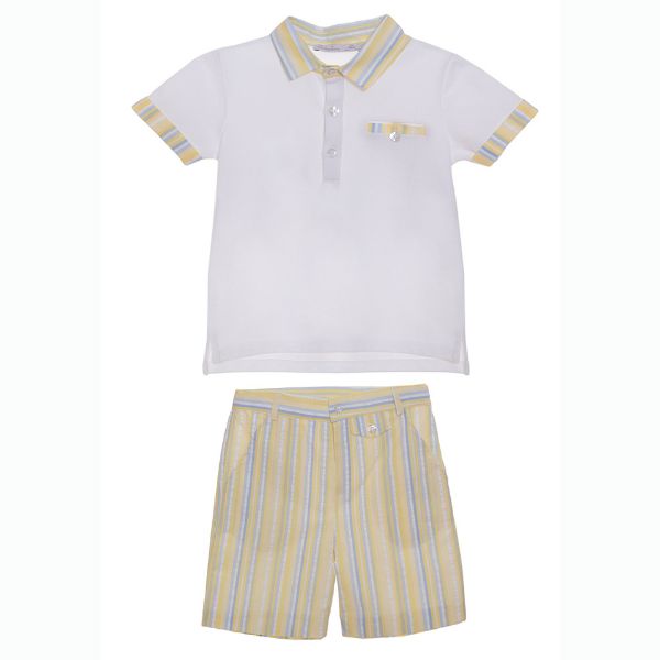 Picture of Patachou Boys Yellow & White Stripe Polo Set