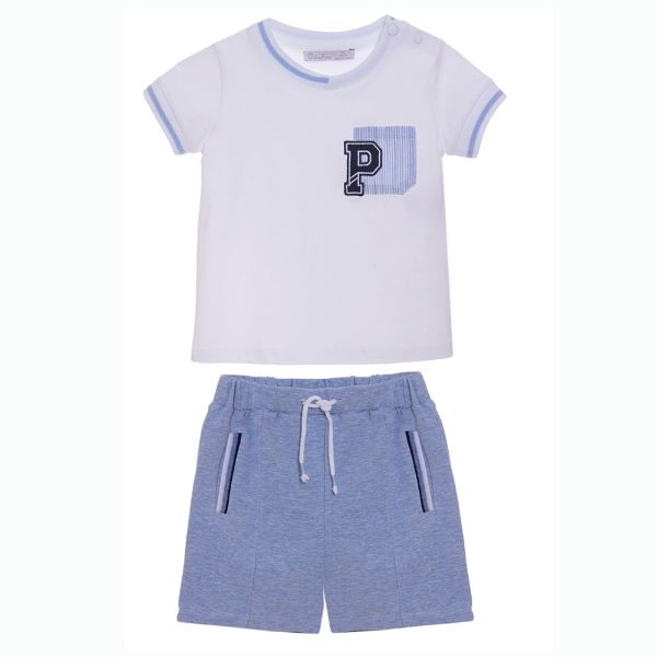 Picture of Patachou Boys Blue & White Logo T-shirt And Short Set