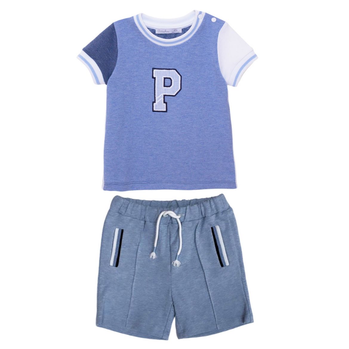 Picture of Patachou Boys Blue Logo T-shirt & Short Set