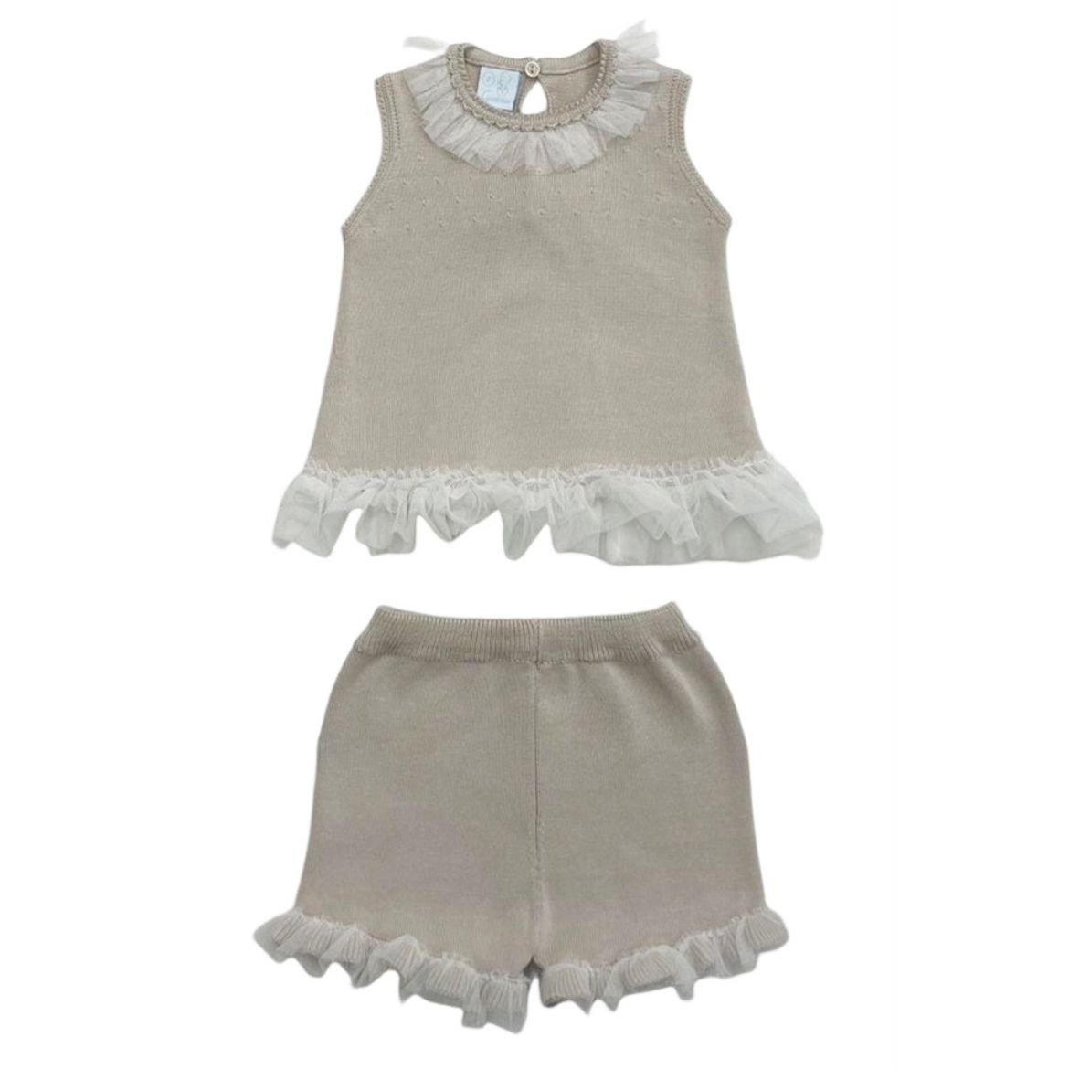 Picture of Granlei Girls Beige Knitted Tule & Bow Short Set