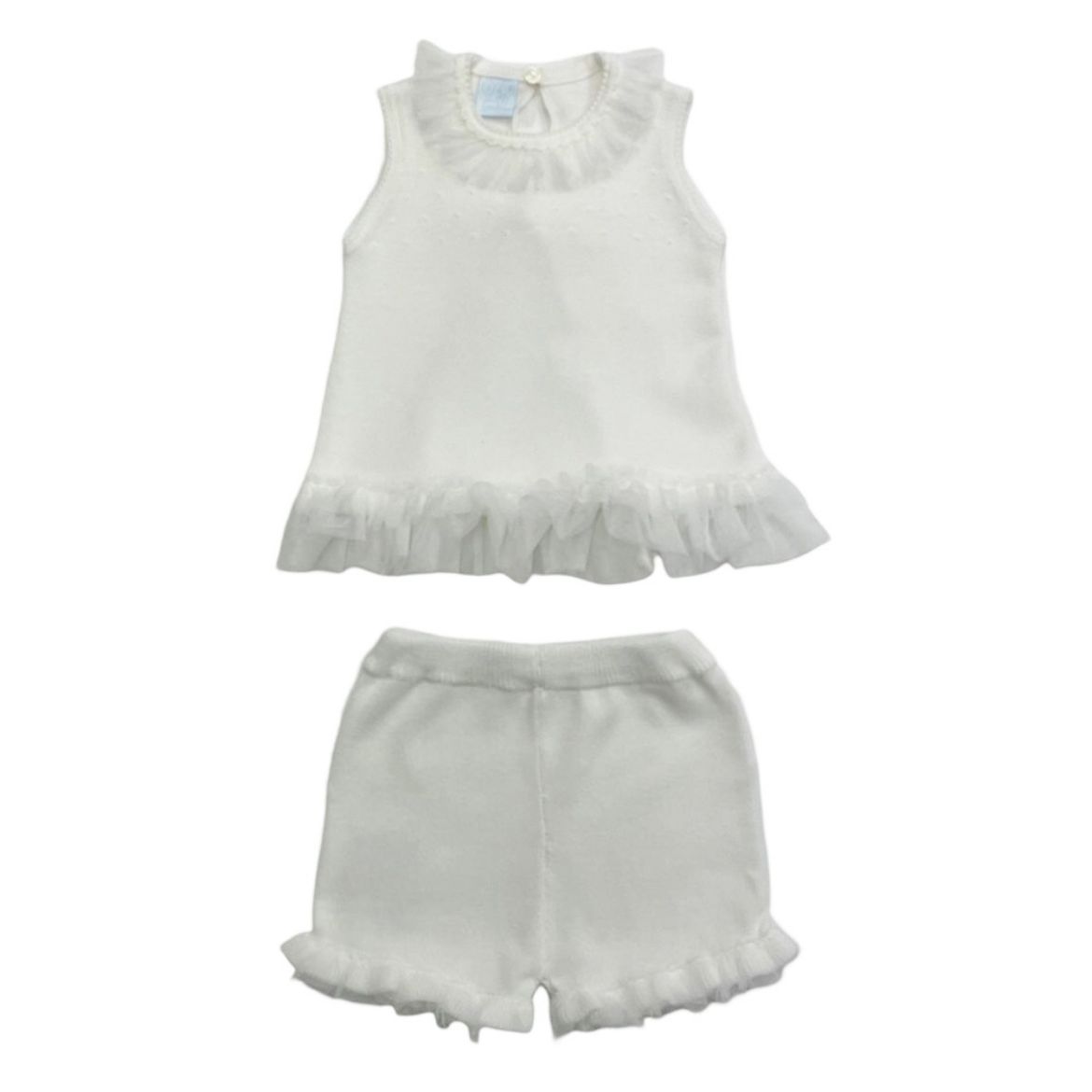 Picture of Granlei Girls Cream Knitted Tule & Bow Short Set