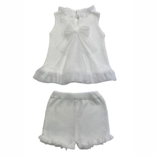 Picture of Granlei Girls Cream Knitted Tule & Bow Short Set