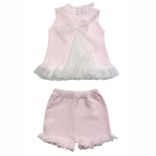 Picture of Granlei Girls Pink Knitted Tule & Bow Short Set