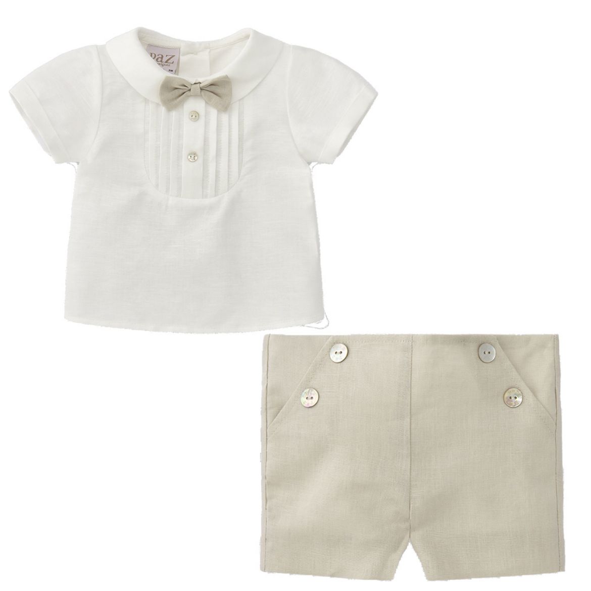 Picture of Paz Rodriguez Cream Shirt & Beige Short Set