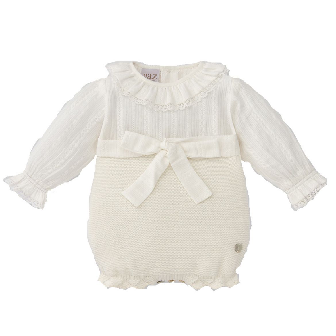 Picture of Paz Rodriguez Girls Cream Knitted Bow Romper