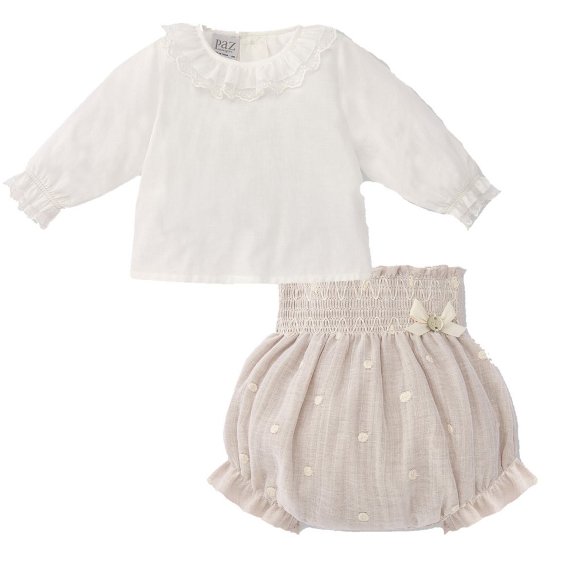 Picture of Paz Rodriguez Girls Cream & Beige Spotted Set