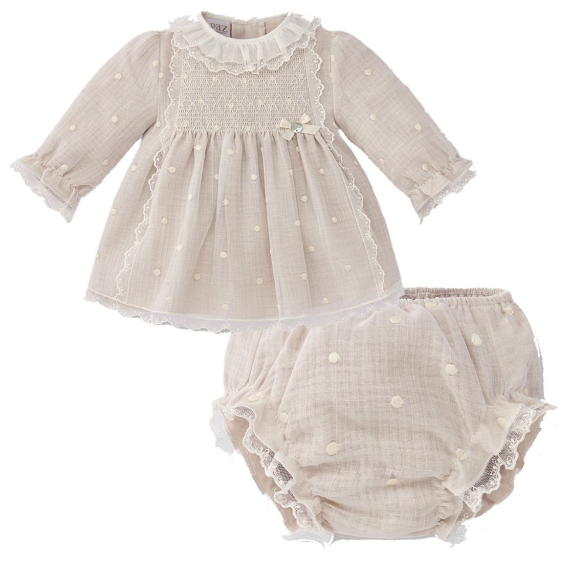 Picture of Paz Rodriguez Girls Beige Spotted Set 