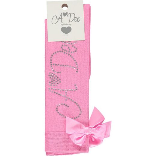 Picture of A Dee Girls Annabella Pink Diamante Knee Socks