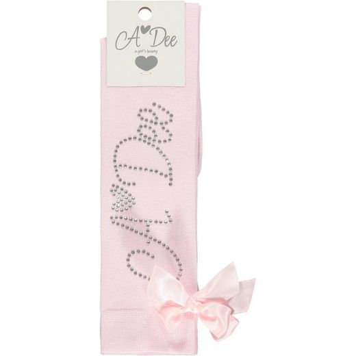 Picture of A Dee Girls Annabella Pale Pink Diamante Knee Socks