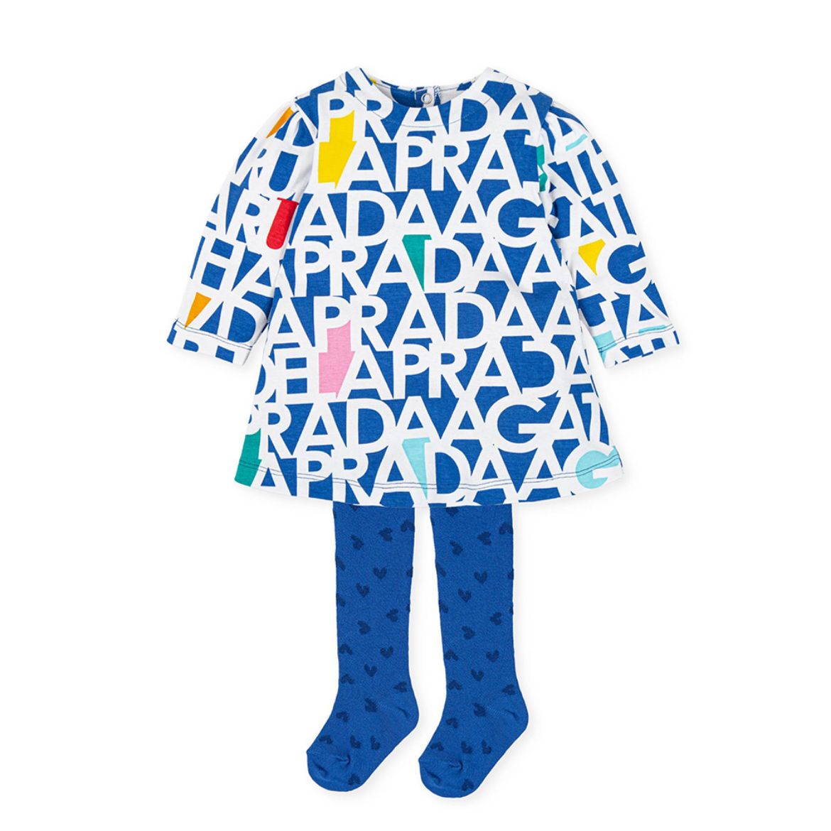 Picture of Agatha Ruiz De La Prada Girls Blue & White Logo Dress With Tights