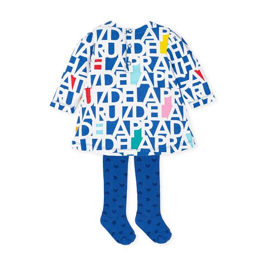 Picture of Agatha Ruiz De La Prada Girls Blue & White Logo Dress With Tights