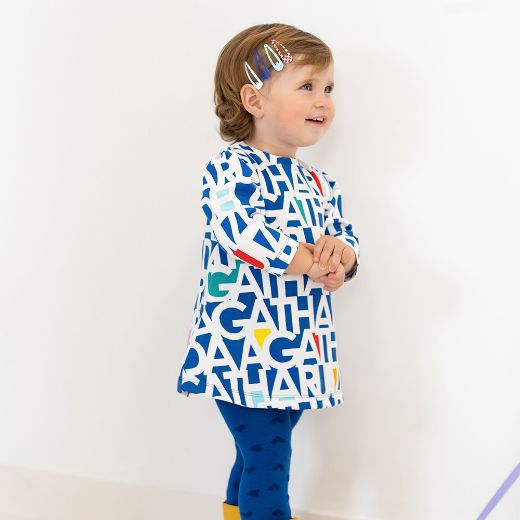 Picture of Agatha Ruiz De La Prada Girls Blue & White Logo Dress With Tights