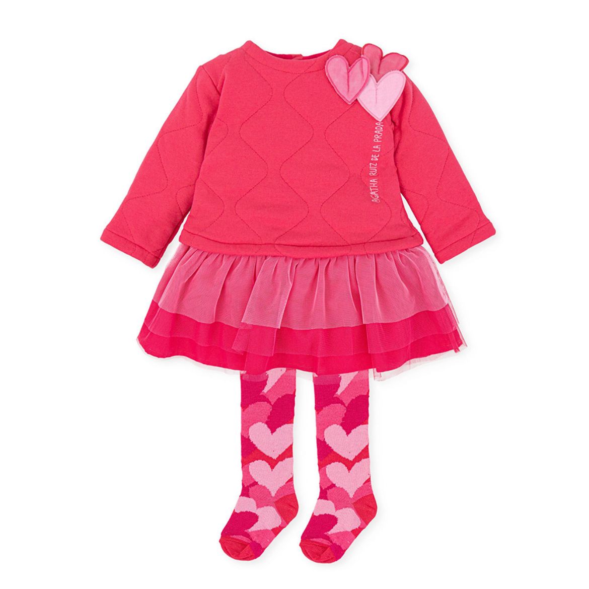 Picture of Agatha Ruiz De La Prada Girls Coral Hearts Dress With Tights