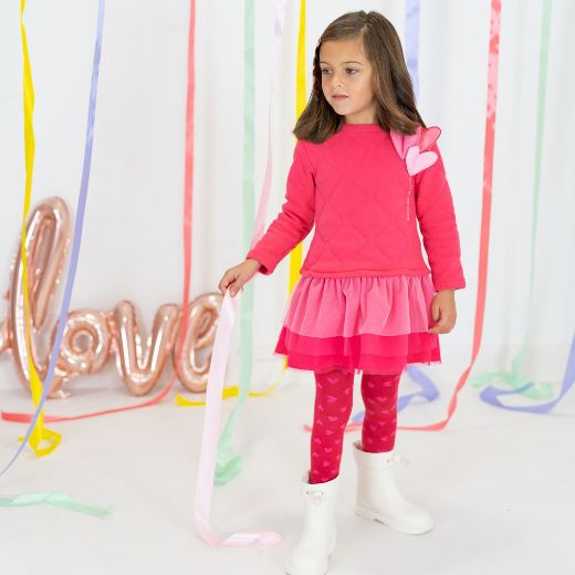 Picture of Agatha Ruiz De La Prada Girls Coral Hearts Dress With Tights