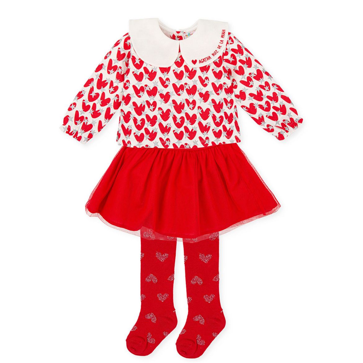 Picture of Agatha Ruiz De La Prada Girls Red & White Heart Skirt Set With Tights