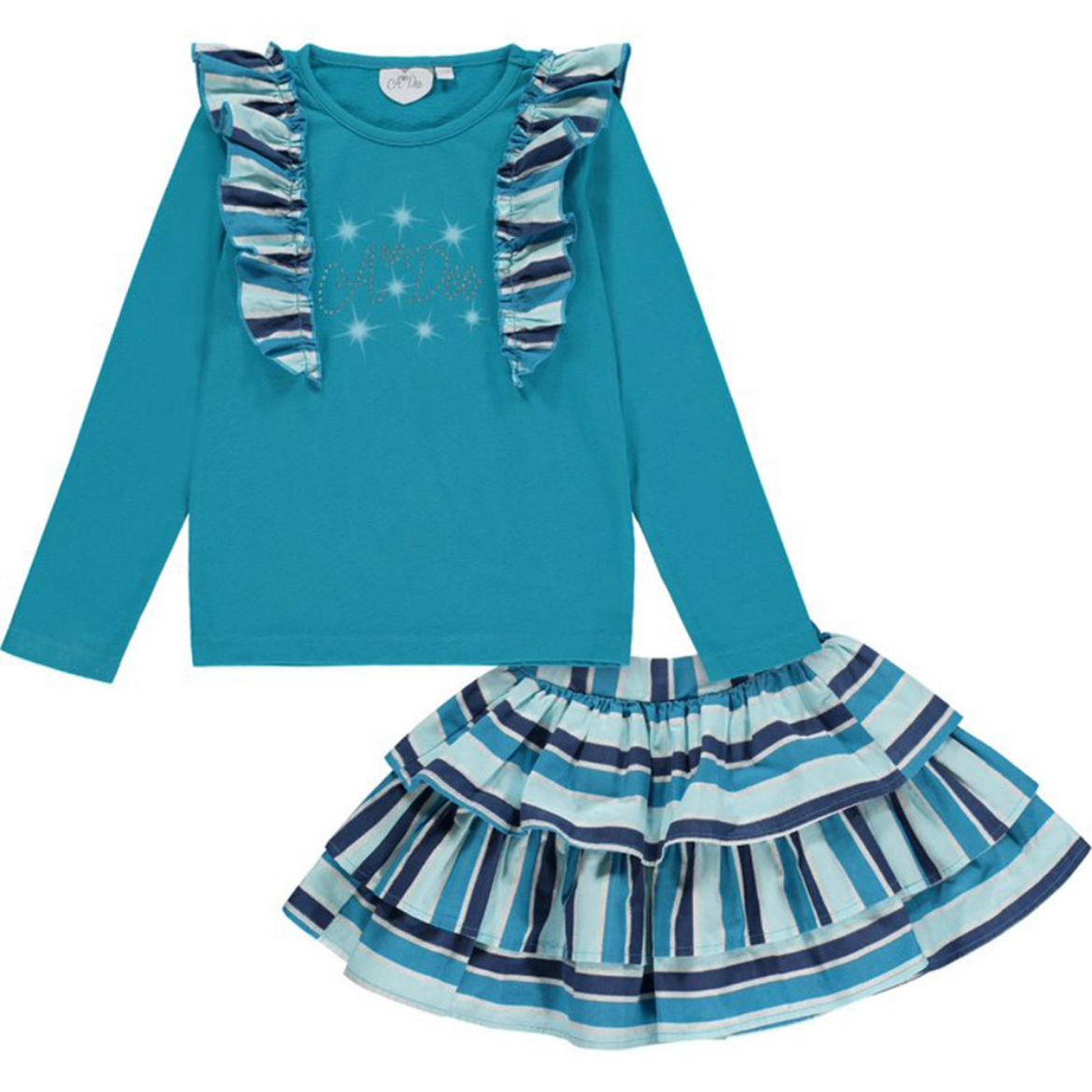 Picture of A Dee Girls 'Delilah' Teal Stripe Skirt Set