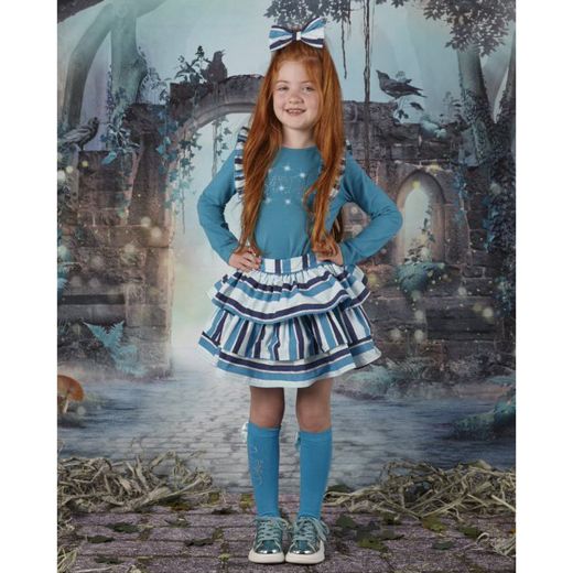 Picture of A Dee Girls 'Delilah' Teal Stripe Skirt Set