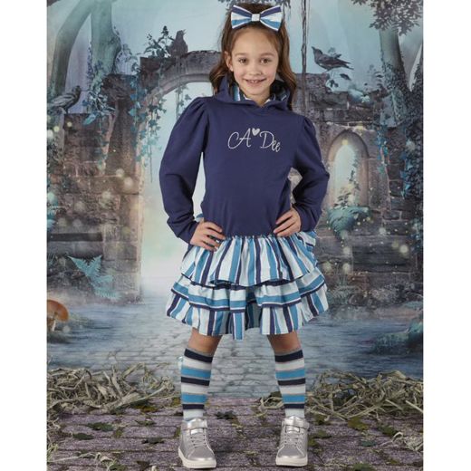 Picture of A Dee Girls 'Davina' Navy Stripe Hoody Dress