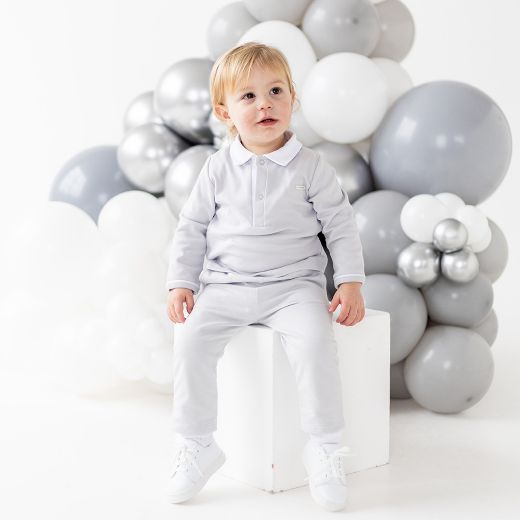 Picture of Blues Baby Boys Grey & White Two Piece Logo Set