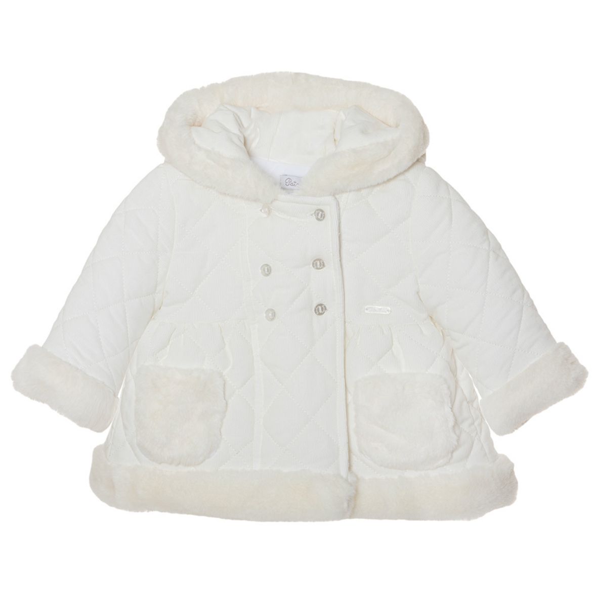 Picture of Patachou Baby Girls Cream Fur Hooded Coat