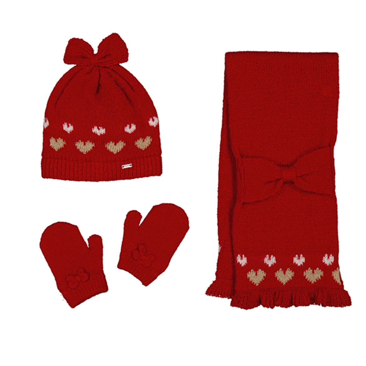 Picture of Mayoral Baby Girls Red Hat, Scarf & Gloves Set