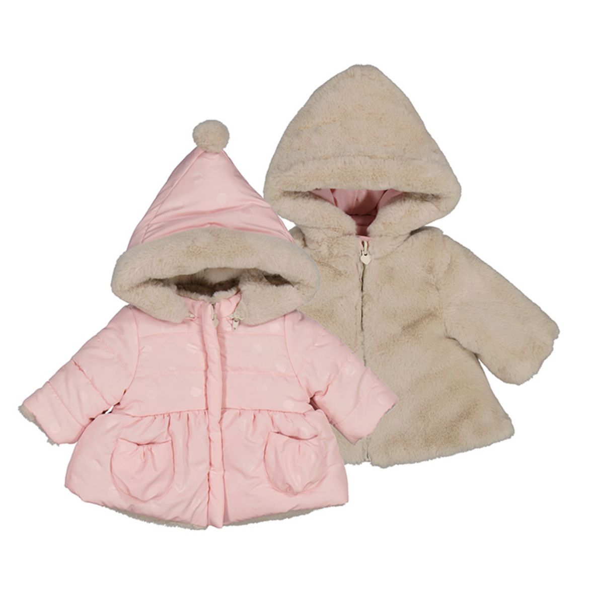 Picture of Mayoral Baby Girls Pink & Beige Fur Reversible Coat