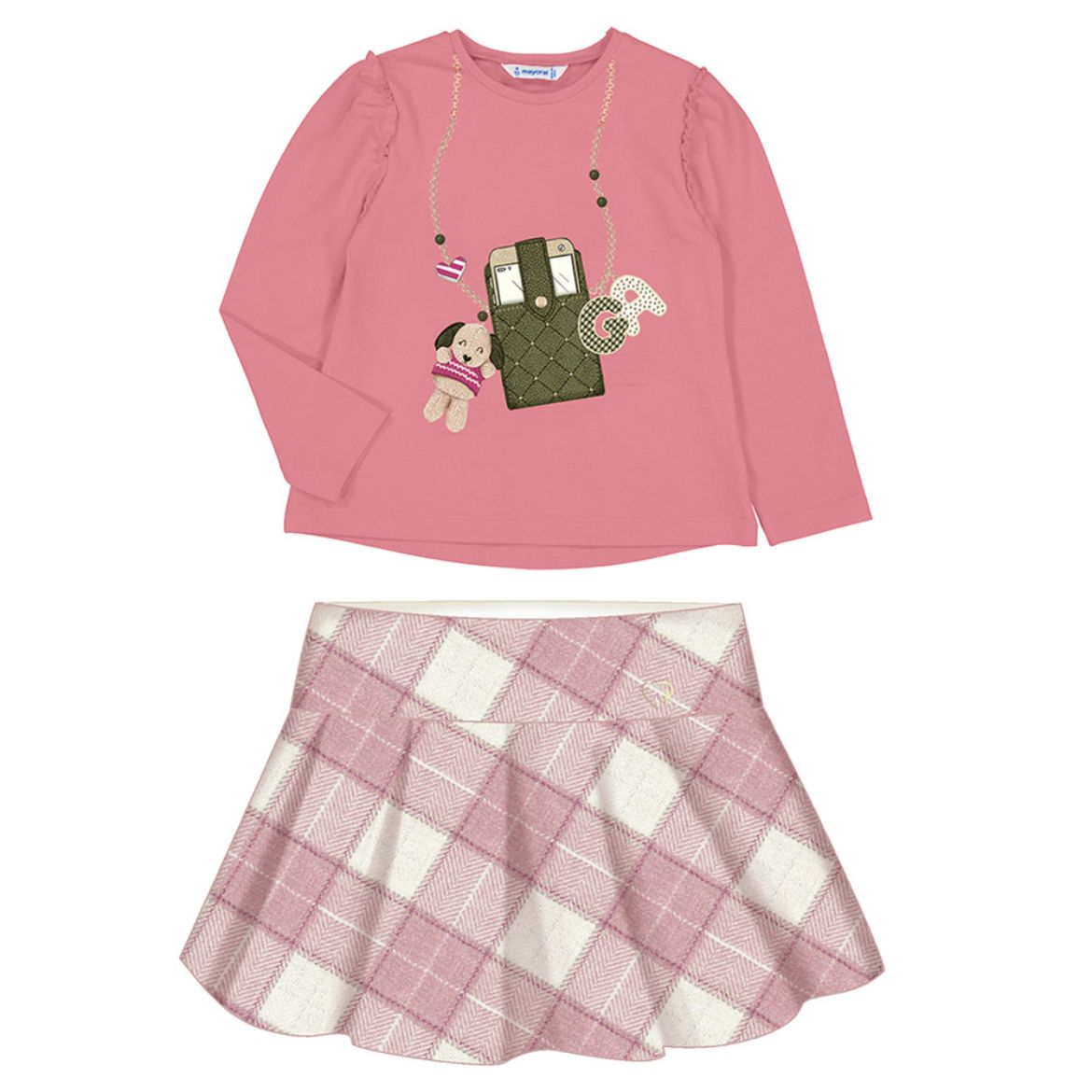 Picture of Mayoral Girls Hot Pink Check Skirt Set