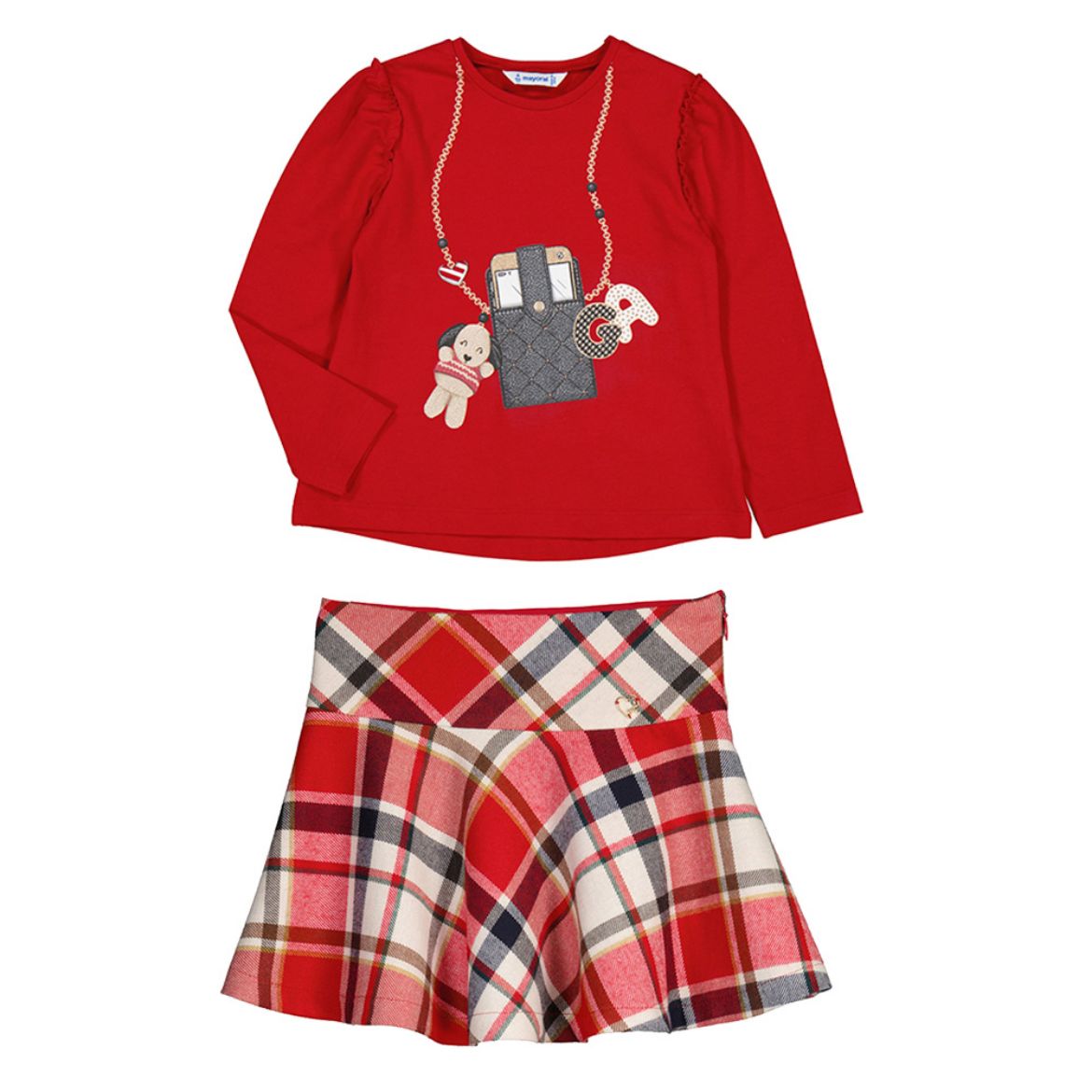 Picture of Mayoral Girls Red Check Skirt Set