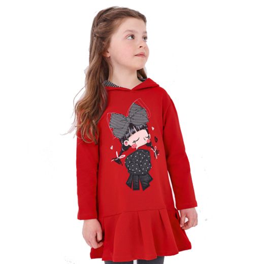 Picture of Mayoral Girls Red 'Girl' Hooded Dress