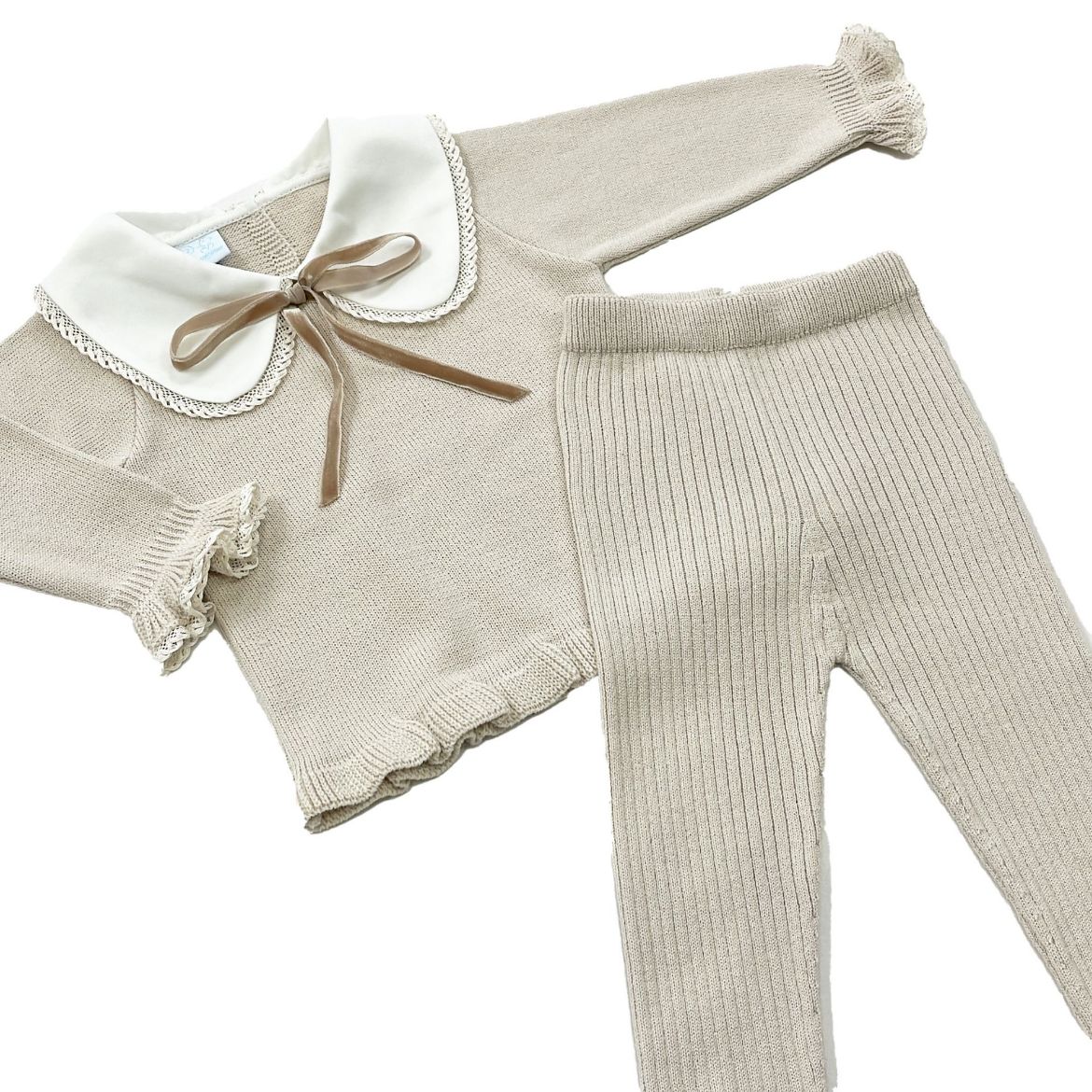 Picture of Granlei Girls Beige Knitted Tracksuit with Collar