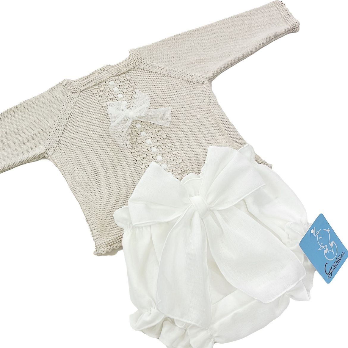 Picture of Granlei Girls Beige Knitted Top with Knickers Set