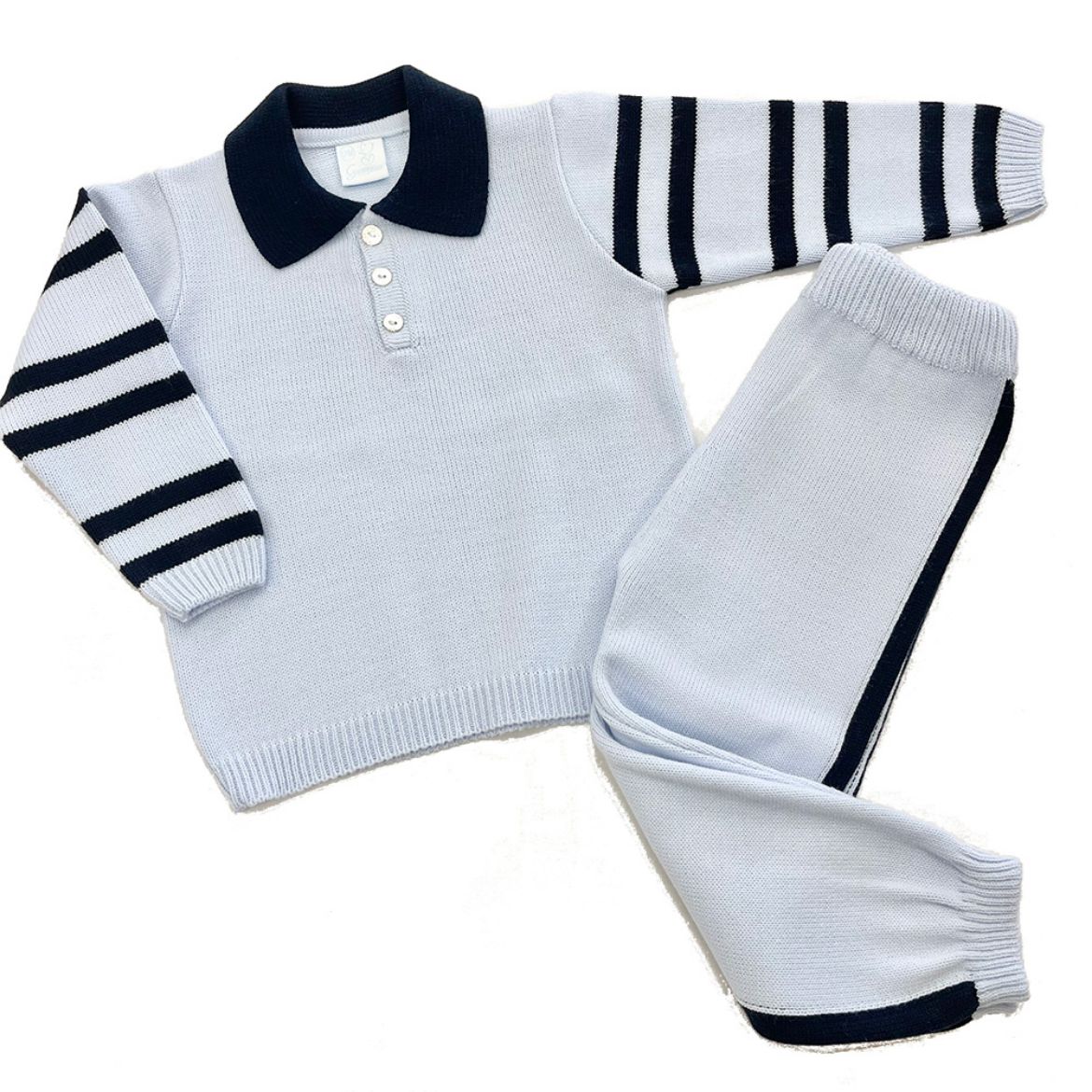 Picture of Granlei Boys Pale Blue Knitted Tracksuit with Navy Stipe