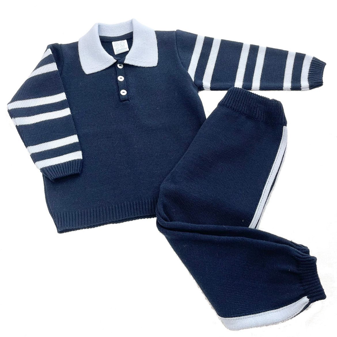 Picture of Granlei Boys Navy Knitted Tracksuit with Pale Blue Stripe