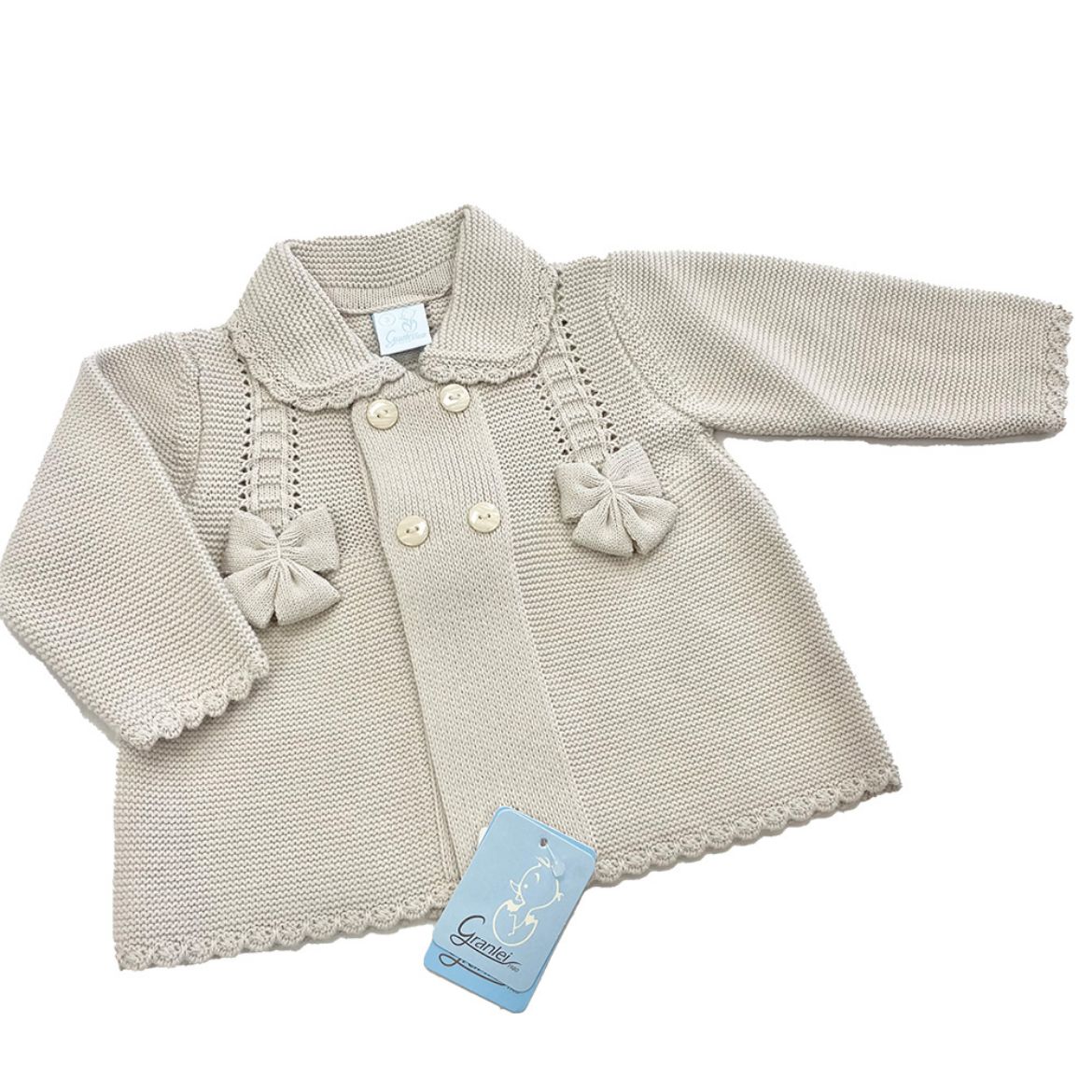 Picture of Granlei Girls Beige Knitted Cardigan with Bow Detail