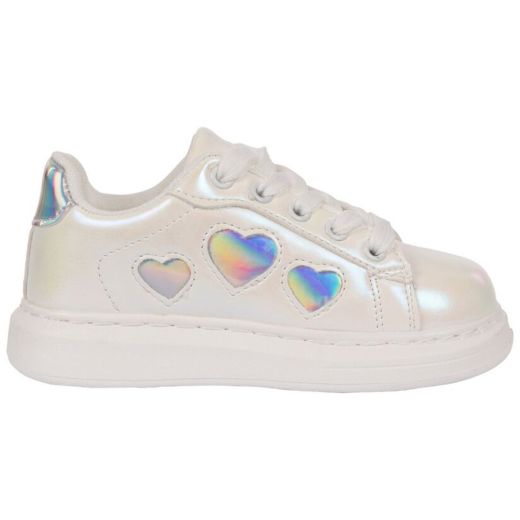 Picture of A Dee Girls 'Queeny' White Heart Trainers