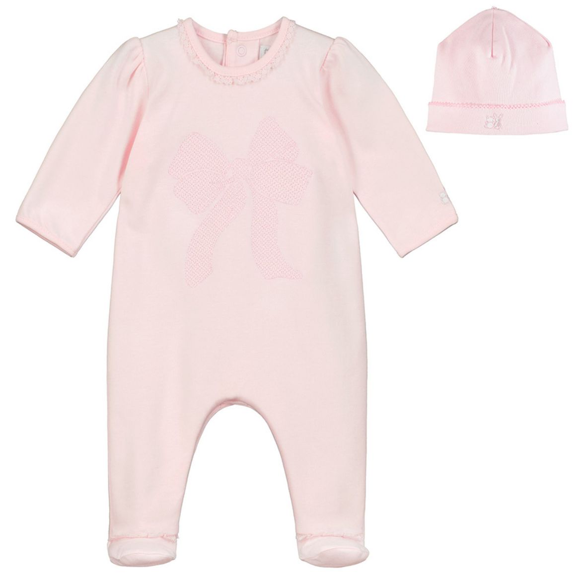Picture of Emile Et Rose Baby Girls 'Eleanor' Pink Bow Babygrow With Hat