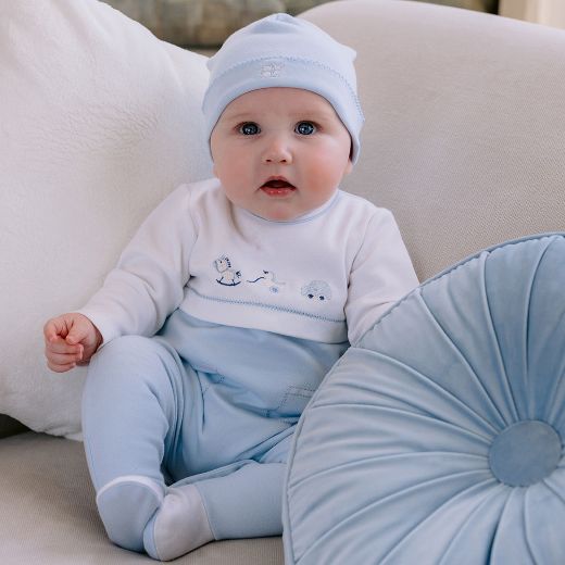 Picture of Emile Et Rose Baby Boys 'Ezra' Blue & White Babygrow With Hat