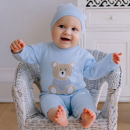 Picture of Emile Et Rose Baby Boys 'Easton' Blue Knit Teddy All In One With Hat
