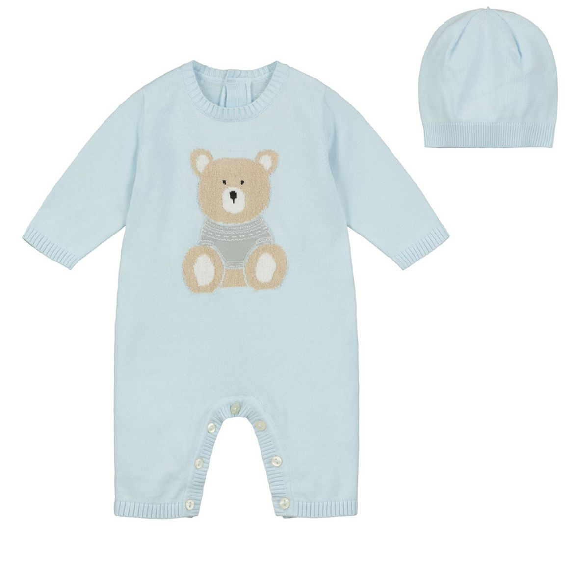 Picture of Emile Et Rose Baby Boys 'Easton' Blue Knit Teddy All In One With Hat