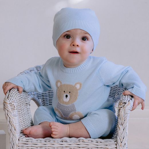 Picture of Emile Et Rose Baby Boys 'Enzo' Blue Knit Teddy Two Piece Set With Hat