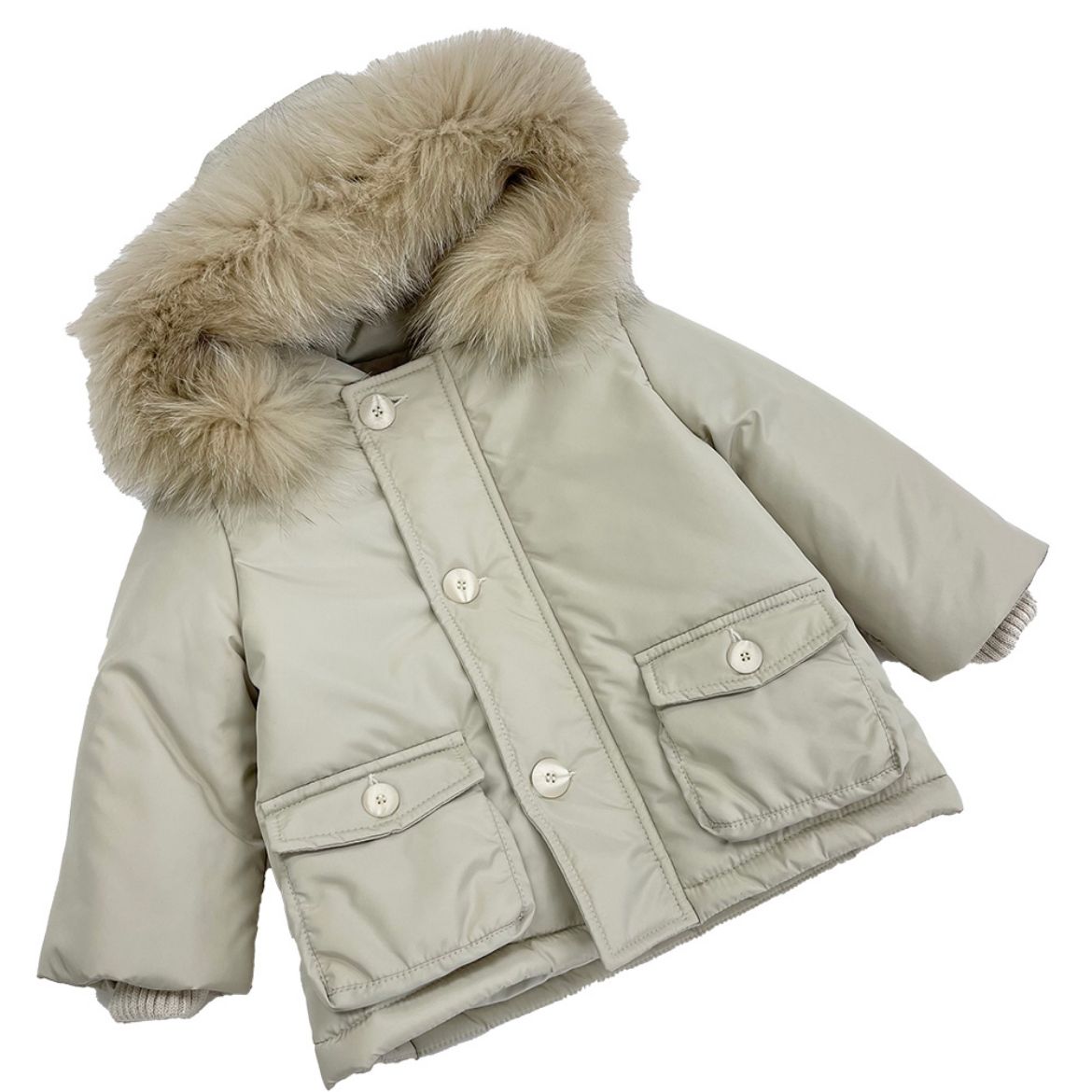 Picture of Bimbalo Boys Beige Coat with Fur Hood